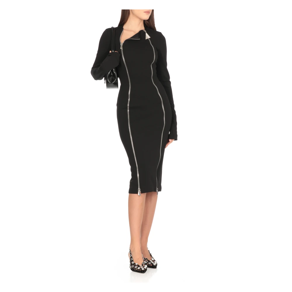 The Attico Zwarte Jurk met Ronde Hals en Lange Mouwen Black Dames