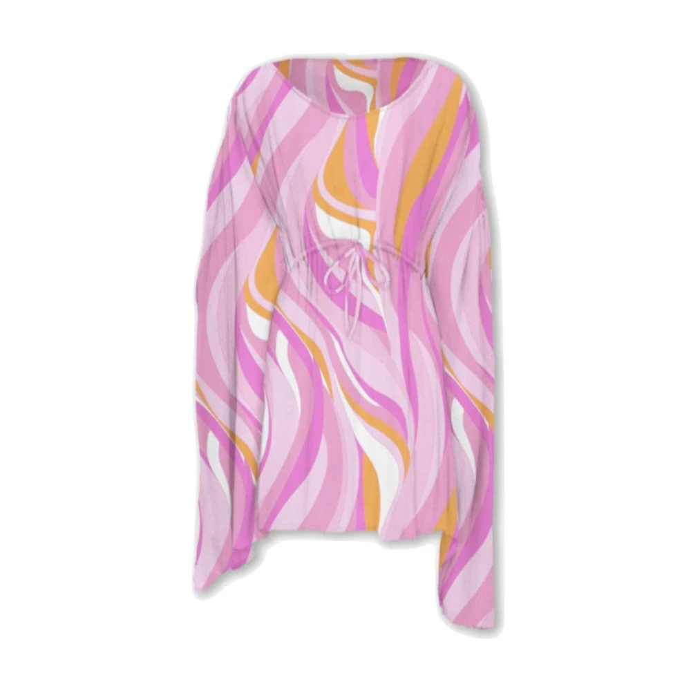 MC2 Saint Barth Lange Dames Poncho met Patroon Pink Dames