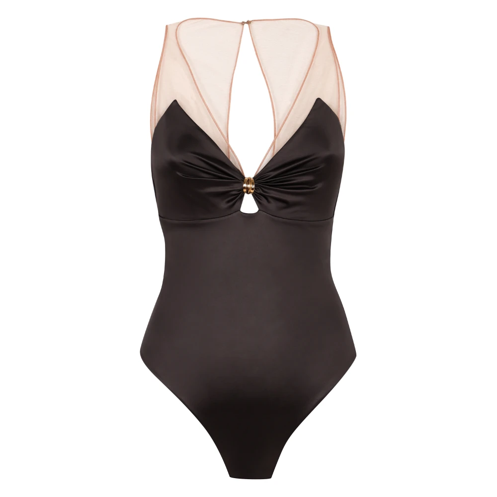 Elisabetta Franchi Doorschijnende Bodysuit Gouden Detail Brown Dames