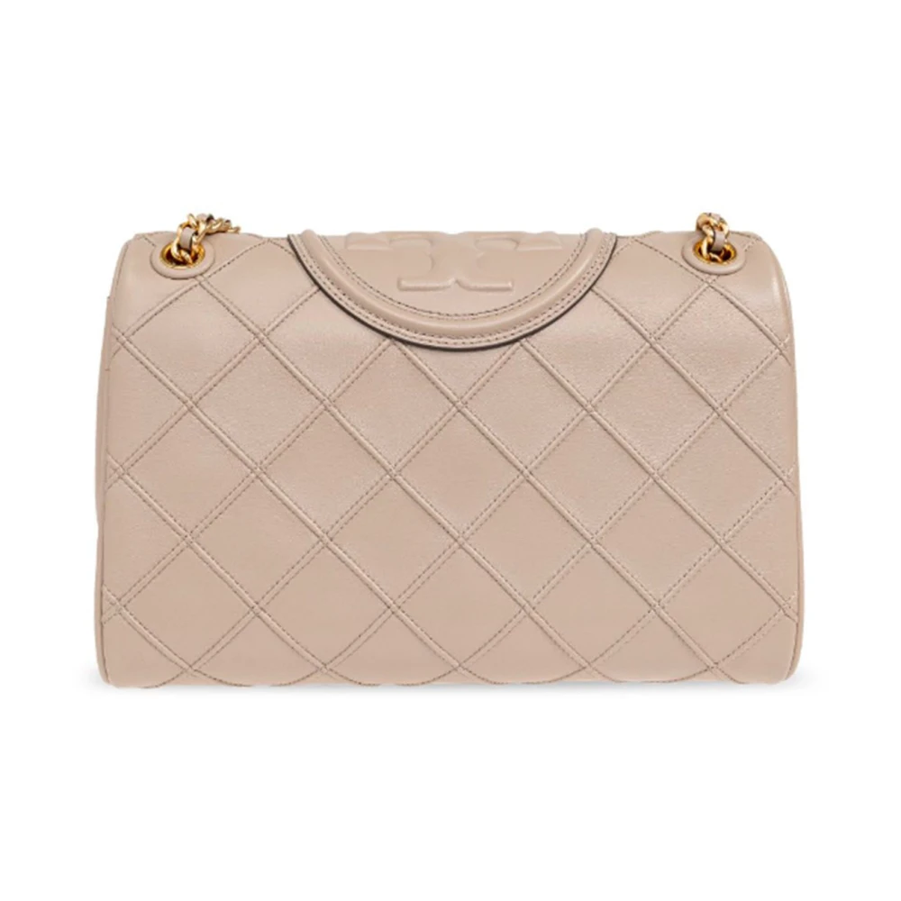 TORY BURCH Diamantgestikte leren schoudertas Beige Dames