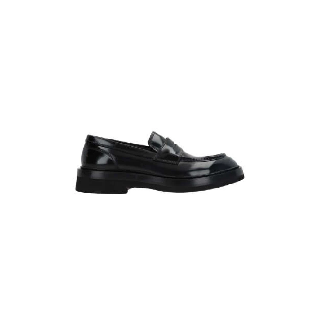 Santoni Zwarte Leren Moccasin Schoenen Black Heren