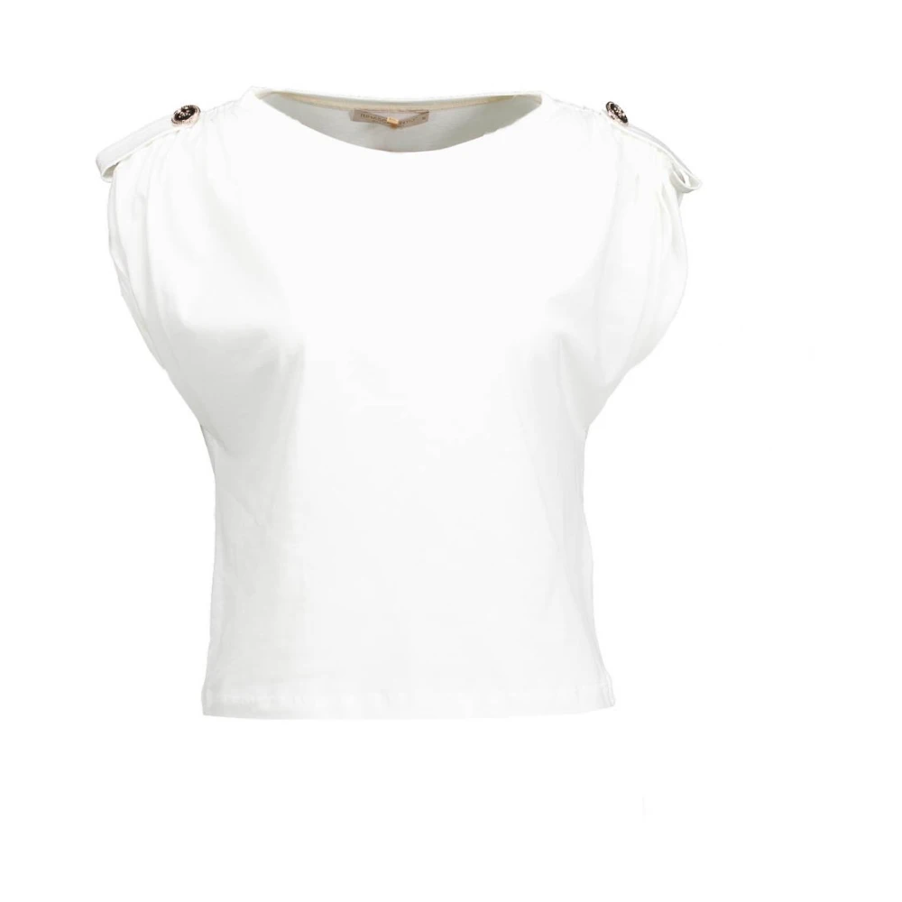 RINASCIMENTO Trendy Offwhite T-shirt met Gouden Knopen White Dames