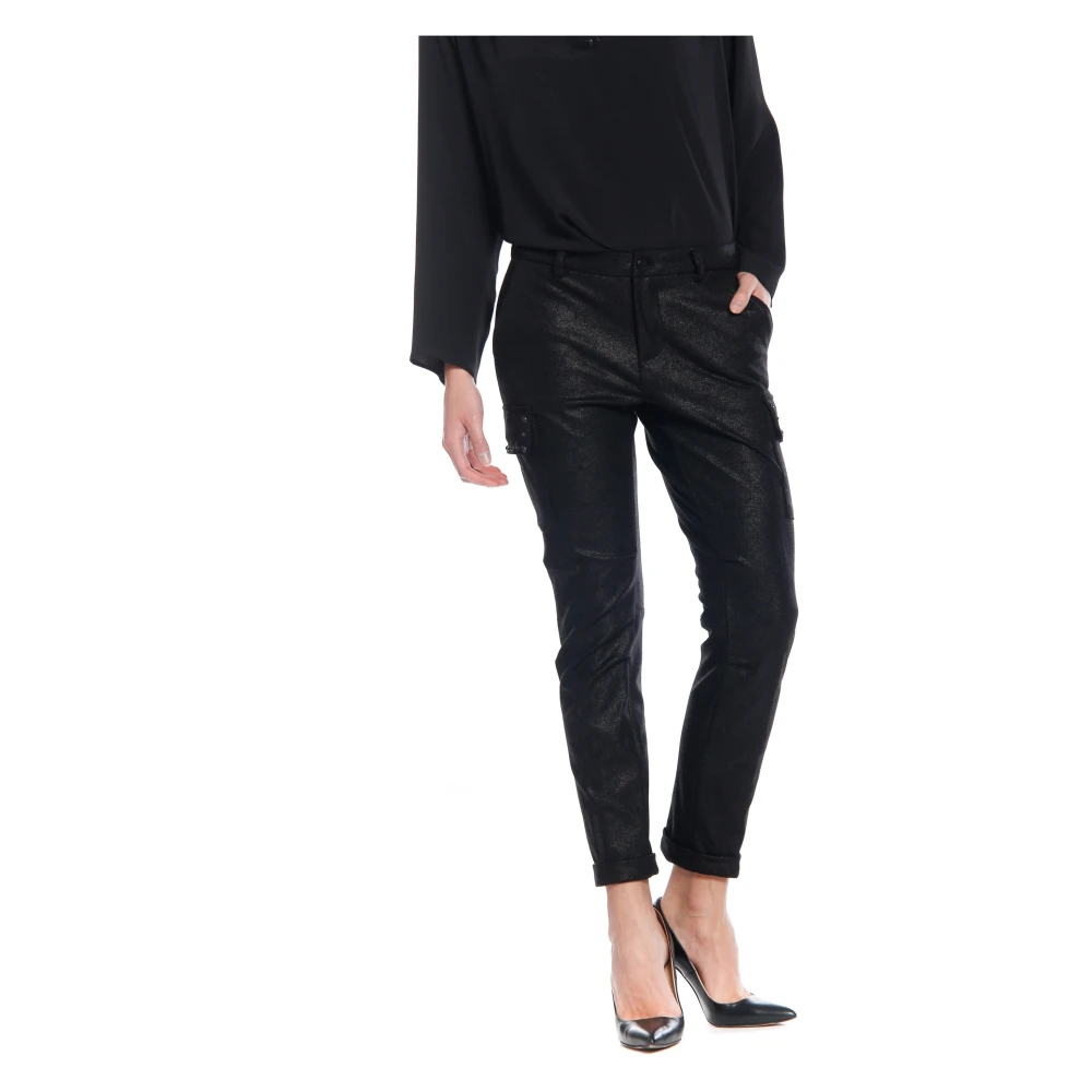 Mason's Chili City Woman Cargo Pants met studs in Lurex Jersey Curvy Black Dames