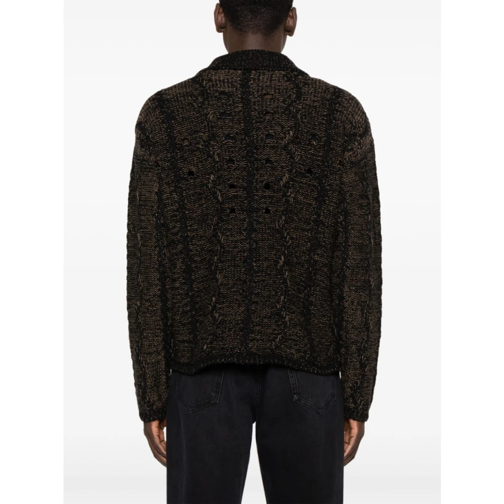 ROA Taupe Bruin Kabel Gebreide Trui Brown Heren