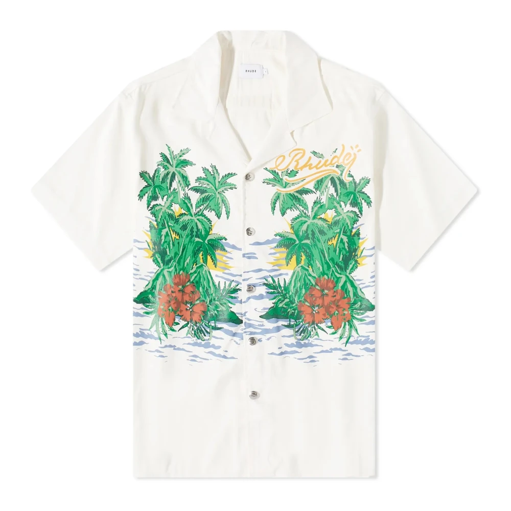 Rhude Witte Snap Vakantie Shirt White Heren