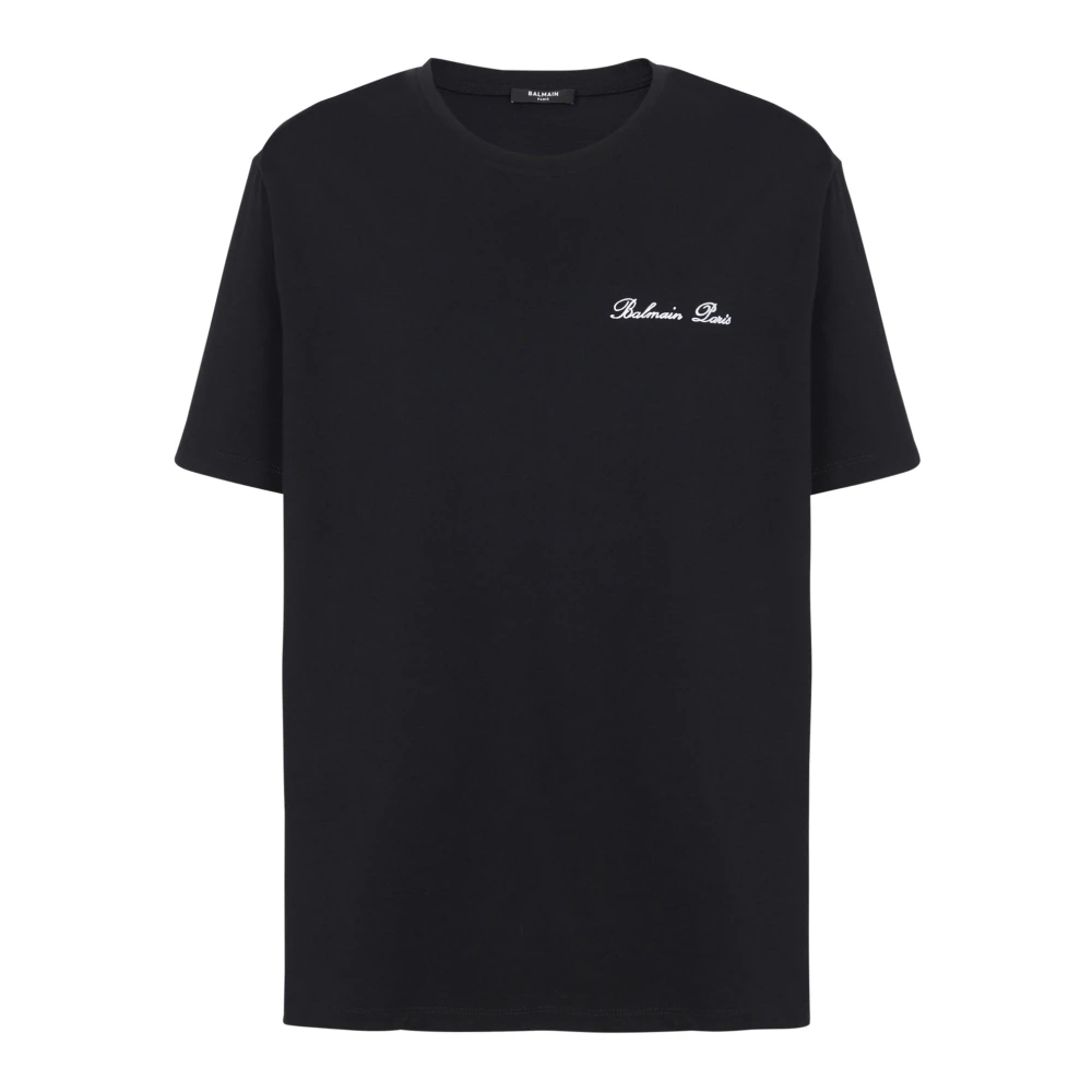 Balmain Men's Black Loose T-Shirt With Bamain Signature Embroidery - T-Shirts - S - Tops