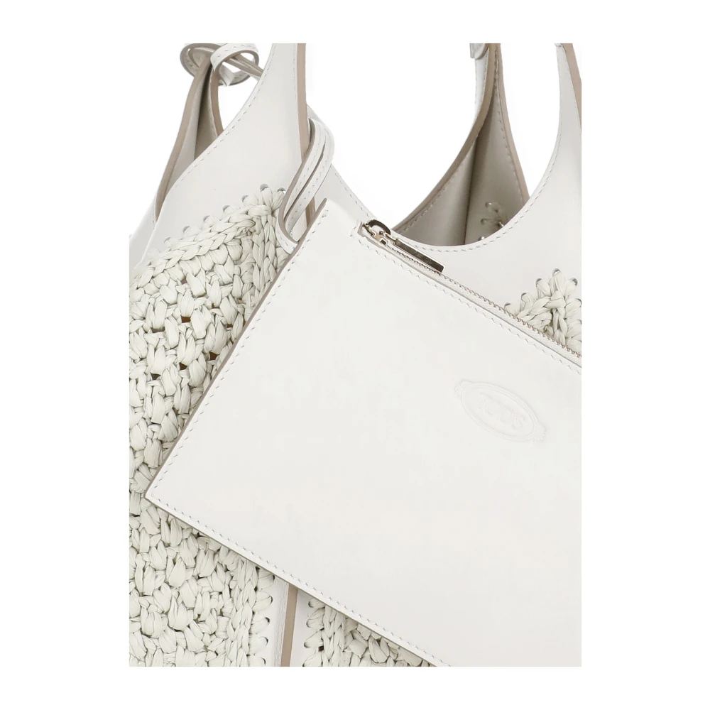 TOD'S Witte Raffia en Leren Tas met Bijpassende Pochette White Dames