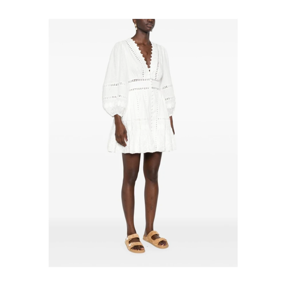 Zimmermann Witte Bloemen Geborduurde Mini Jurk White Dames