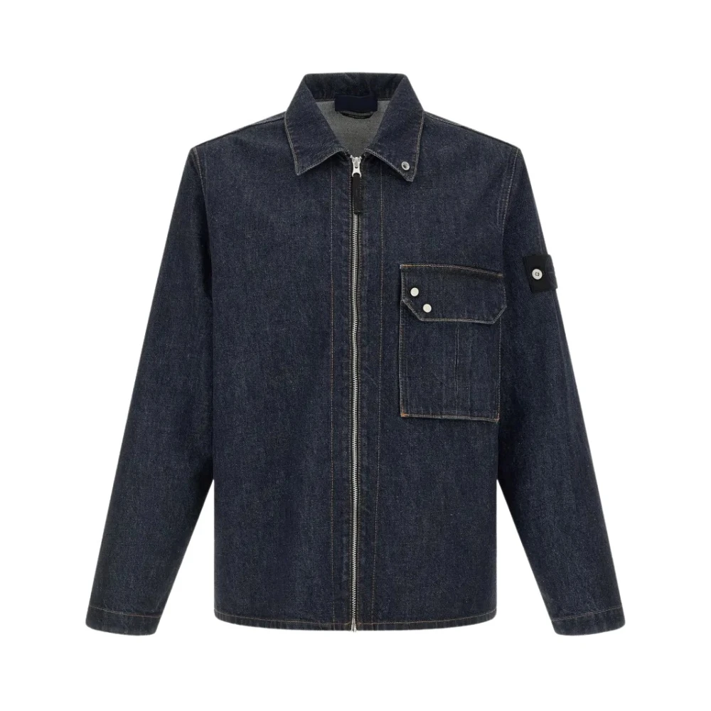 Stone Island , Denim Jackets, Male, Blue, M, Cotton Denim Overshirt