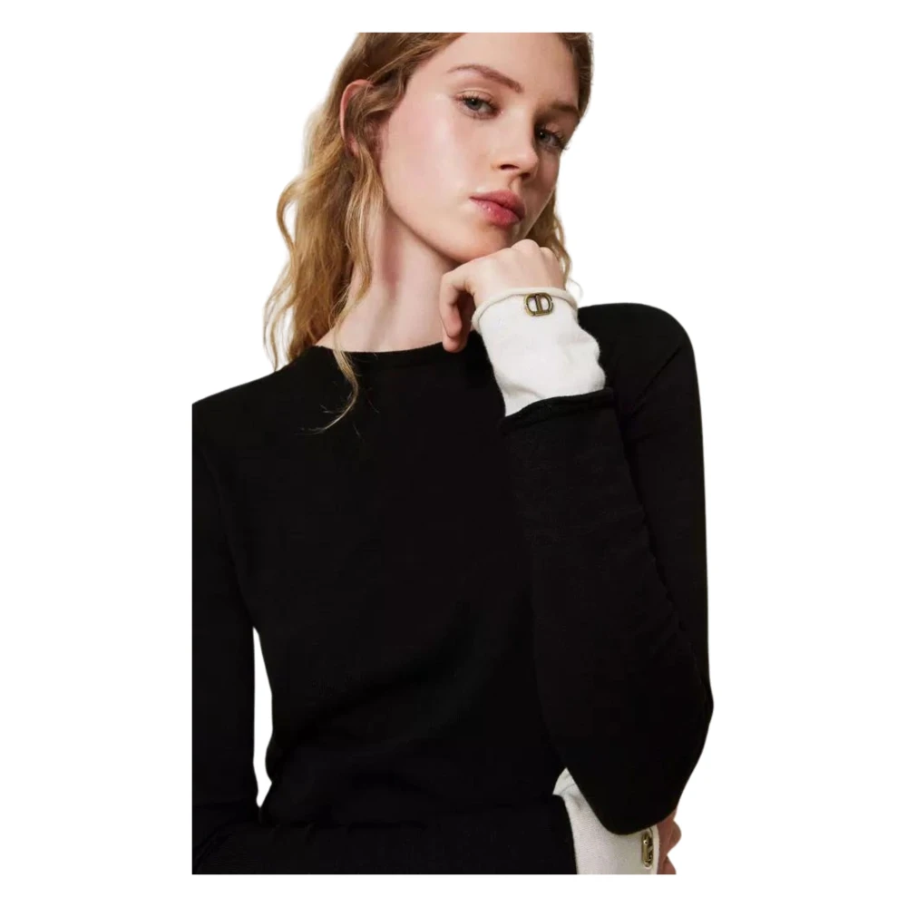 Twinset Zwarte Sweaters met Dubbele Manchet Black Dames