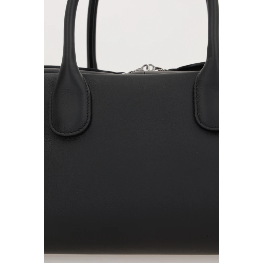 TOD'S Zwarte leren handtas met zilveren hardware Black Dames