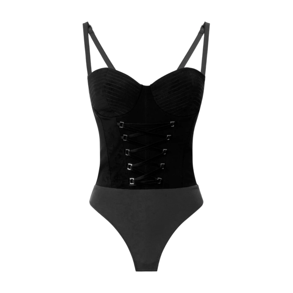 Elisabetta Franchi Crêpe Bustier Body met Topstitch Cups Black Dames