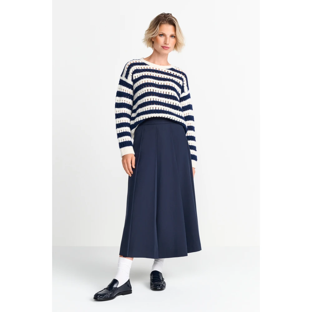 Rich & Royal Gestreepte Ajour Crew Neck Sweater Blue Dames