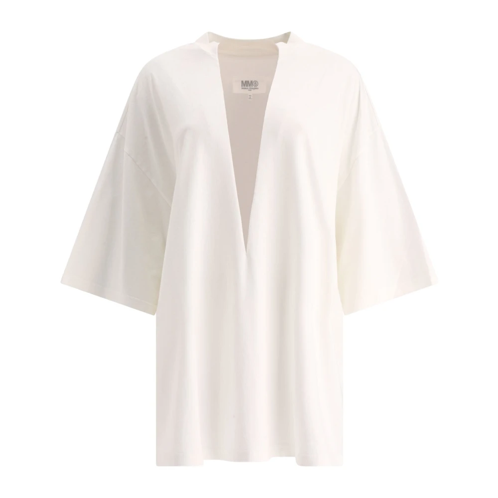 MM6 Maison Margiela Contrasterend Paneel Oversized T-Shirt White Dames