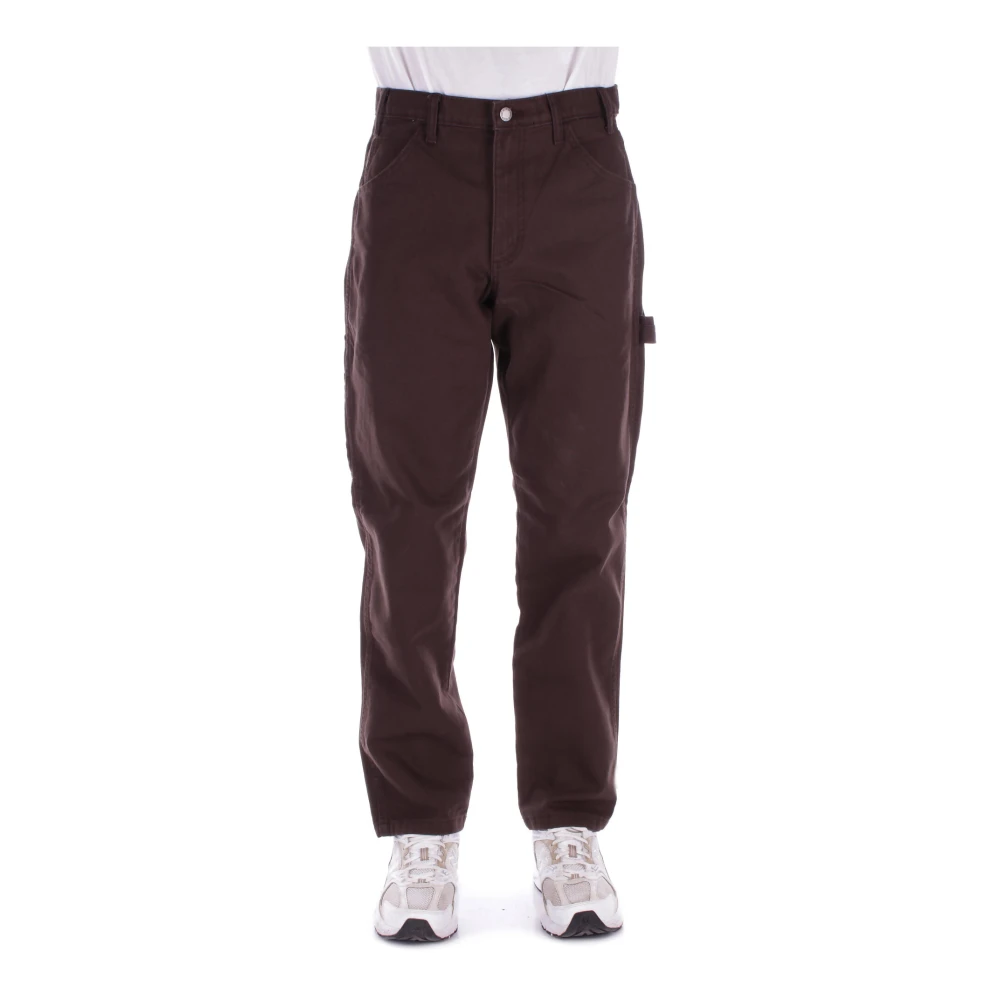 Dickies Logo Achter Broek Knoop Rits Zakken Brown Heren