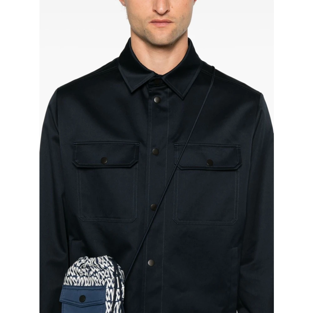 Moncler Blauw Leren Katoenen Overhemd Black Heren