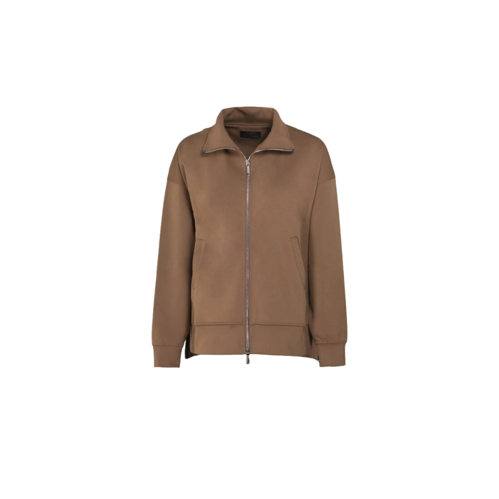 Moorer Women's Brown Zip-Throughs, L, Contemporary Sweatshirt