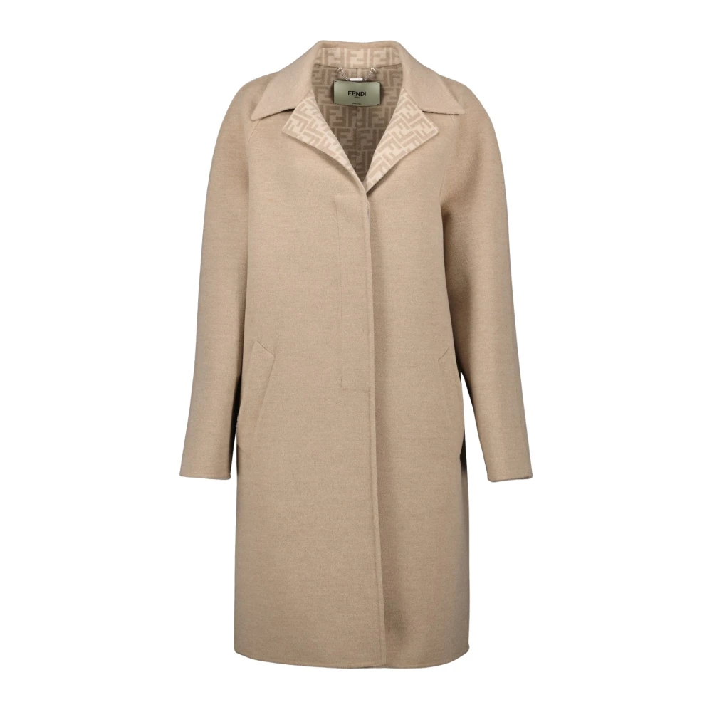 Fendi Damen Beige Wendbarer Wollmantel Für