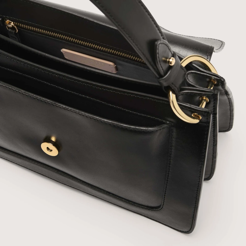 Coccinelle Zwarte leren schoudertas met logodetail Black Dames