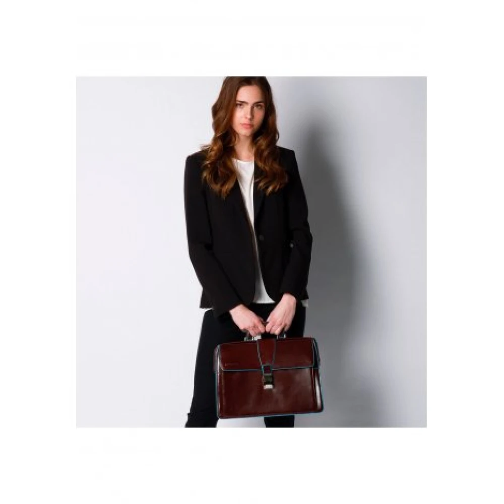 Piquadro Blauw Vierkant Leren Dokterstas Brown Unisex