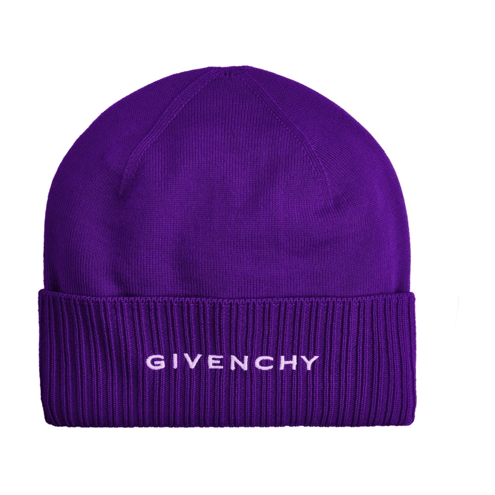 Givenchy Paarse Geribbelde Wollen Hoed met Logodetail Purple Heren