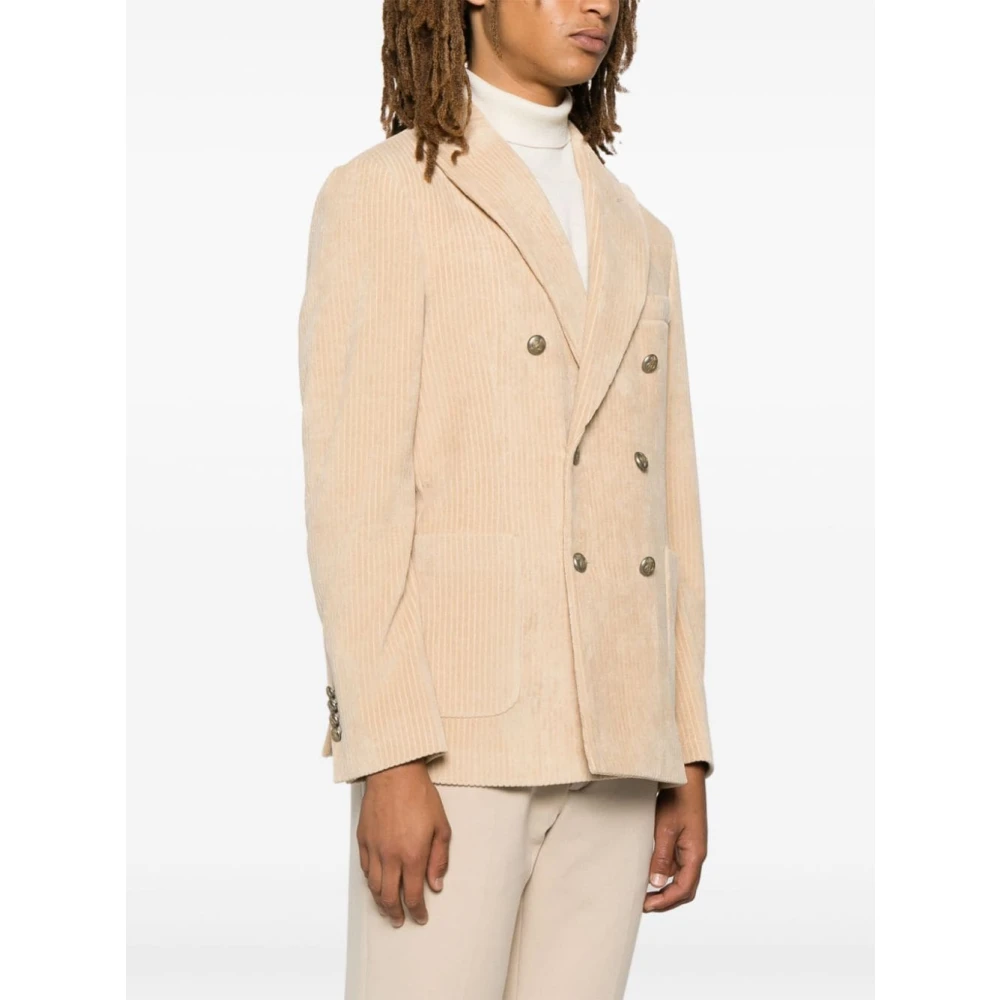 Circolo 1901 Beige Corduroy Double-Breasted Jas Beige Heren