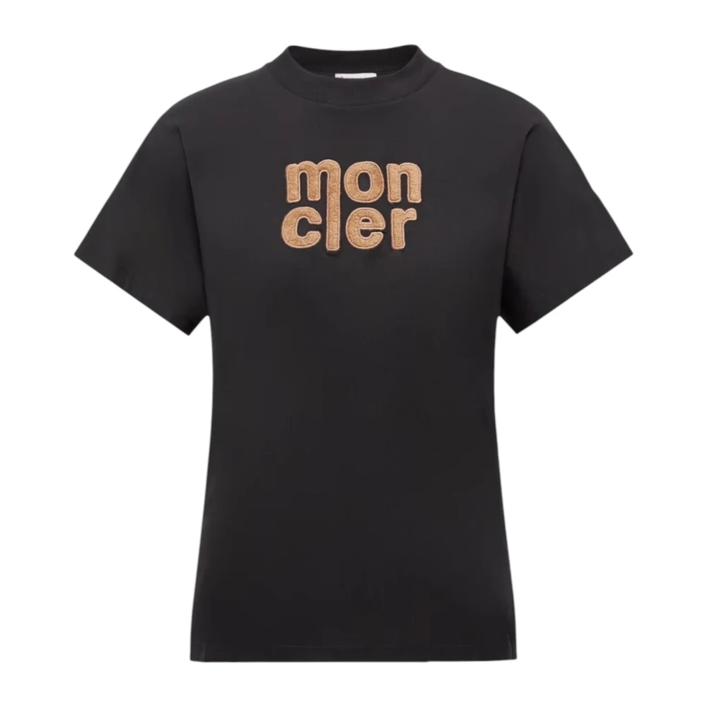 Moncler Women's Black T-Shirts, S, Teddy Logo Cotton T-Shirt