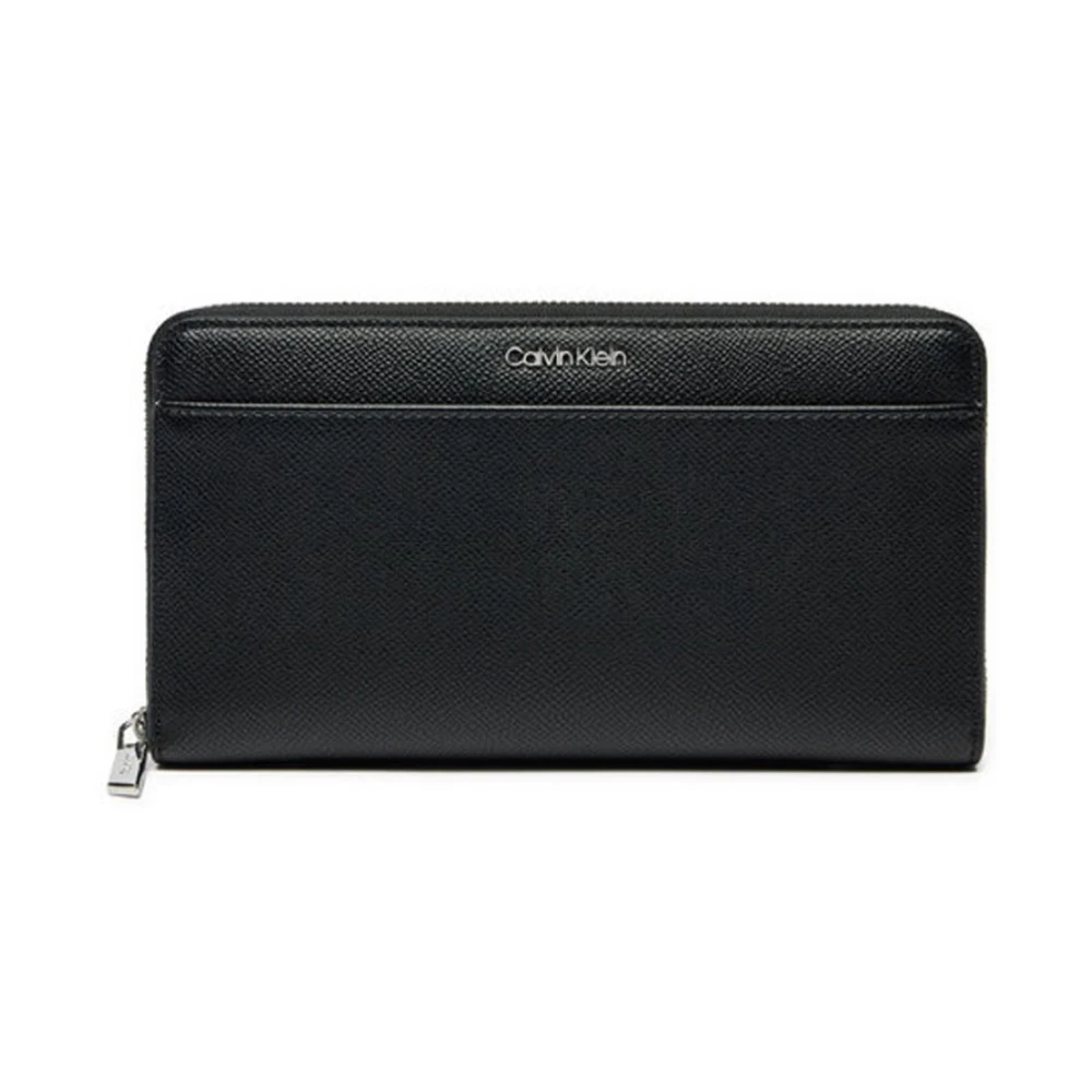 Calvin Klein Zwarte PU Leren Portemonnee met Metalen Logo Black Dames