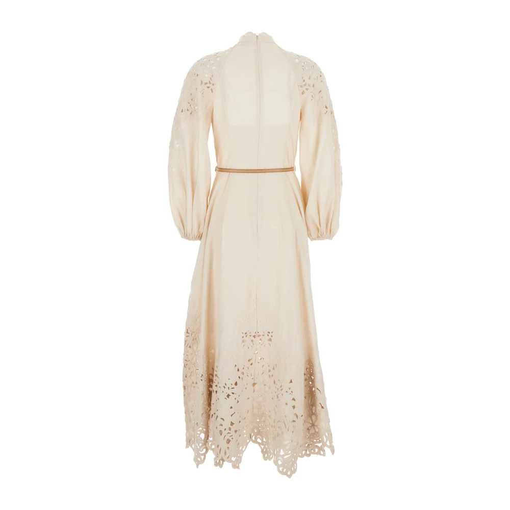 Zimmermann Beige Geborduurde Linnen Lange Jurk Beige Dames