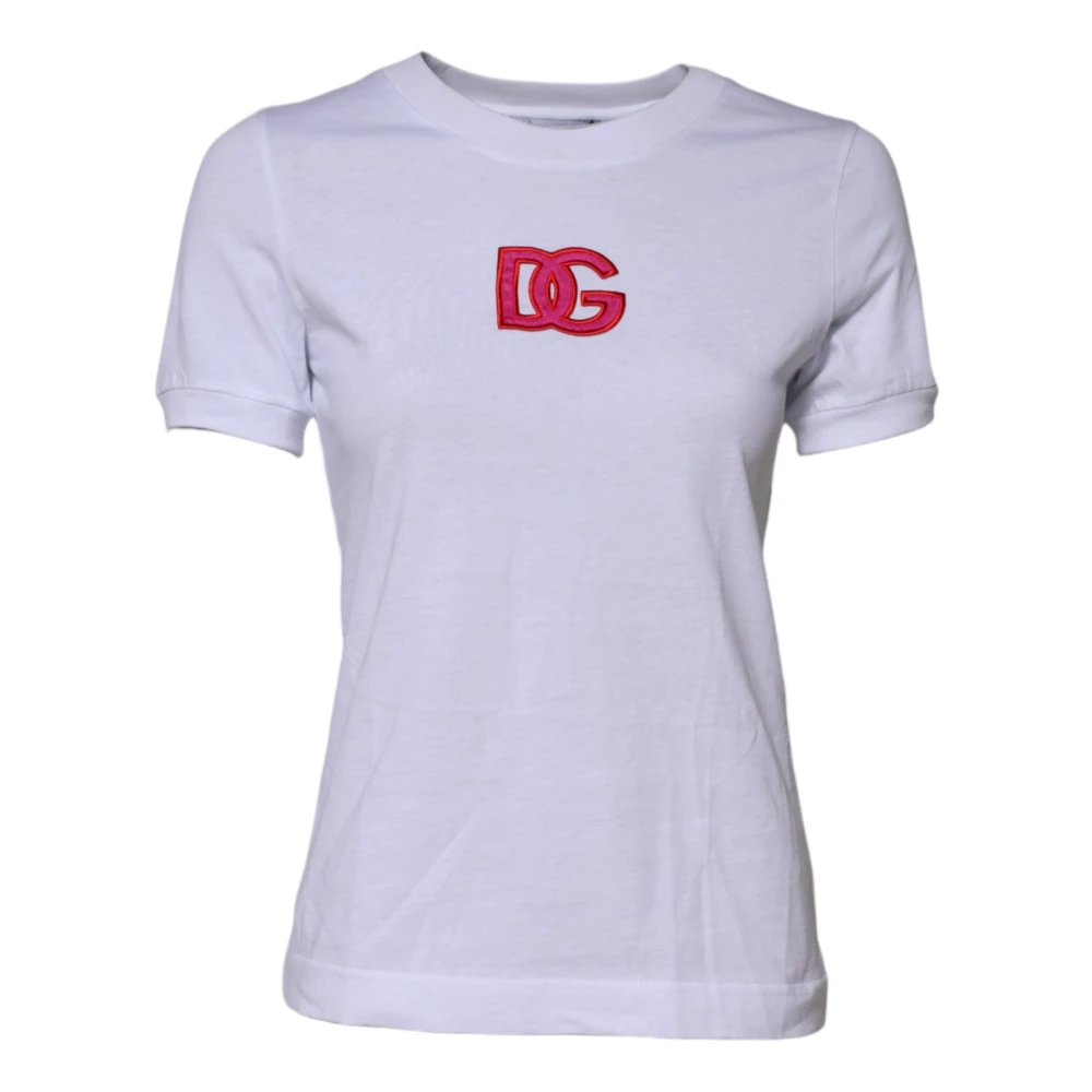 Dolce & Gabbana Women's White T-Shirts, Xs, Cotton Logo Embroidery Top T-Shirt