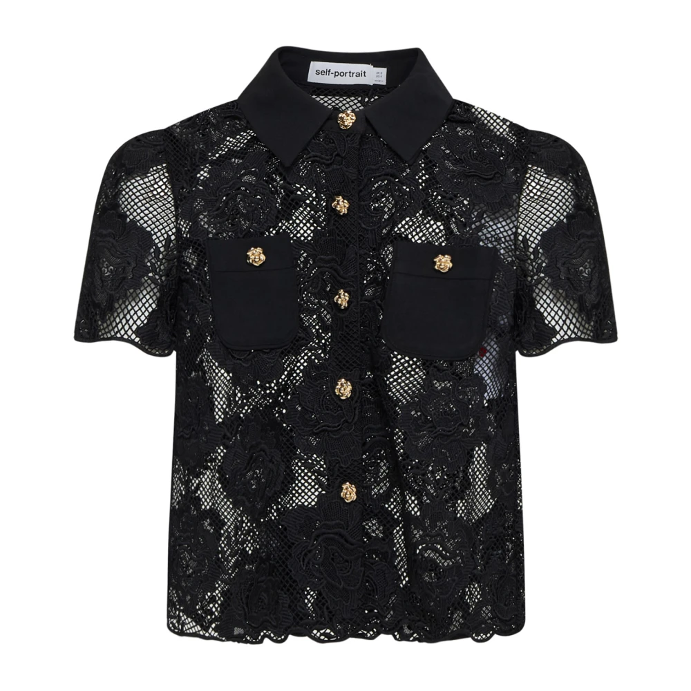 Self Portrait Zwarte Shirt met Uniek Ontwerp Black Dames