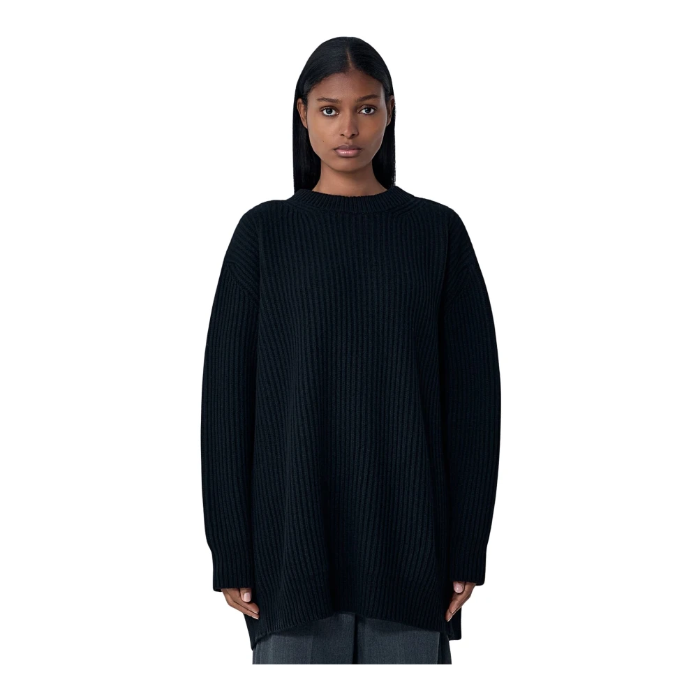 Mm6 Maison Margiela Women's Black Round-Neck Knitwear, M, Contrast Panel Jumper