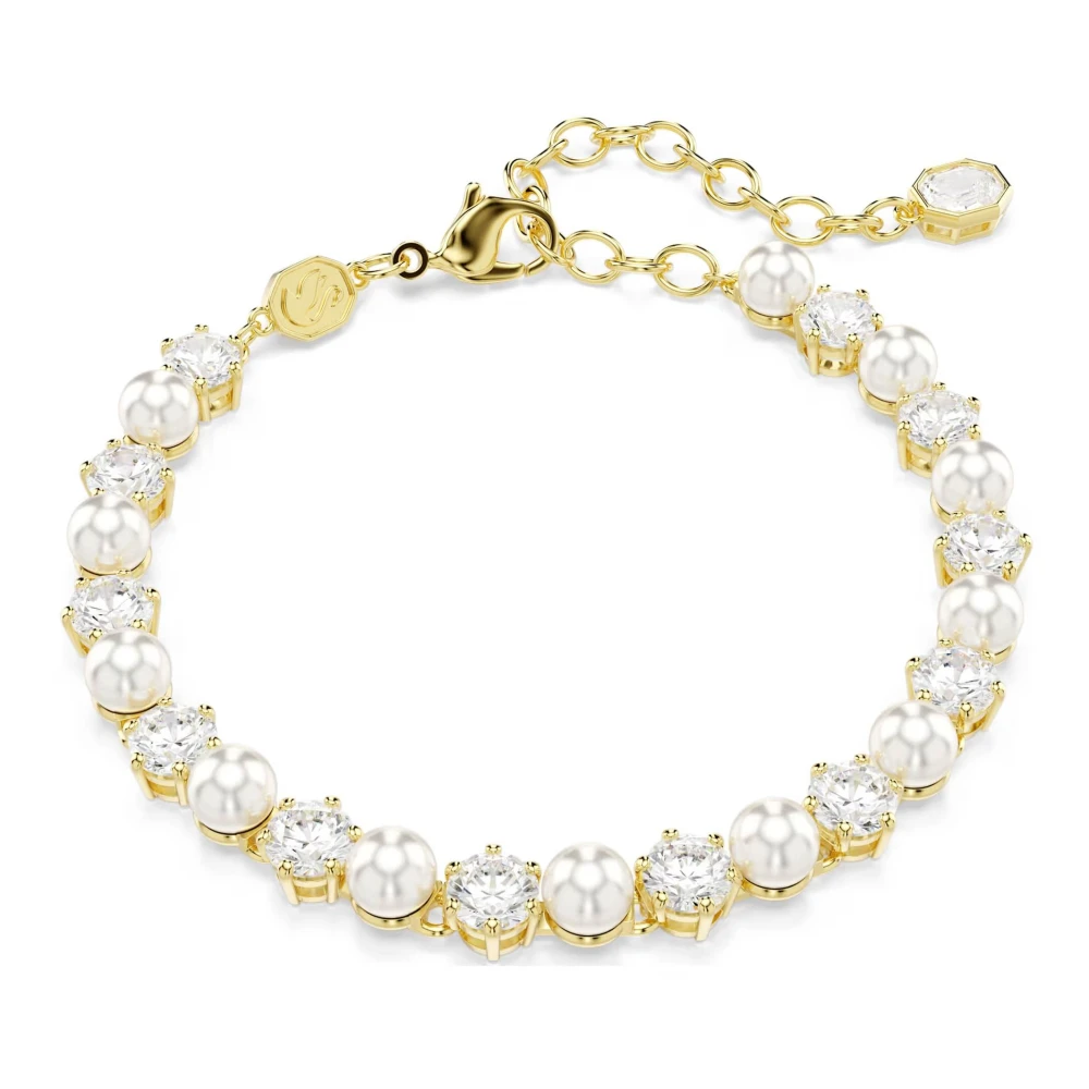 Swarovski Matrix Tennis Armband, Kristallperle, Rundschliff, 18K Goldbeschichtet Weiß - Bild 3