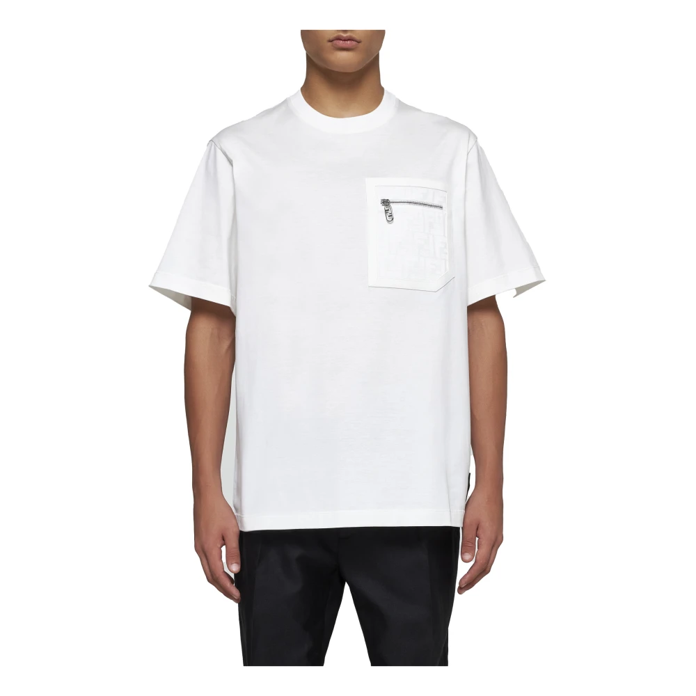 Fendi Witte Skater-Fit T-shirt met FF Zak White Heren
