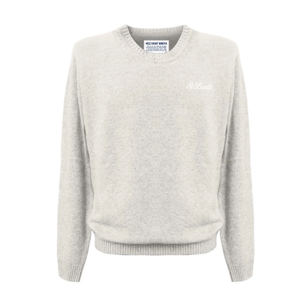 Saint Barth Geborduurde wollen trui met ronde hals lange mouwen Beige Heren