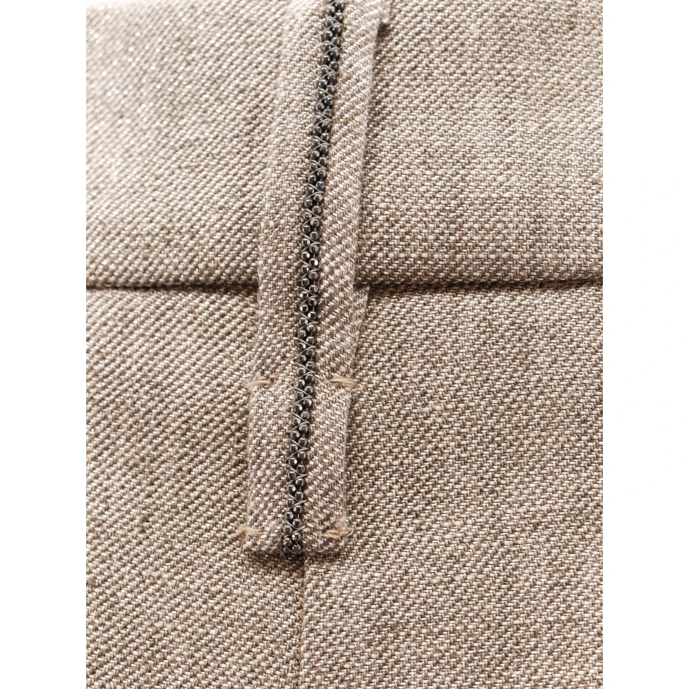BRUNELLO CUCINELLI Beige Linnen Broek met Wijde Pijpen Beige Dames