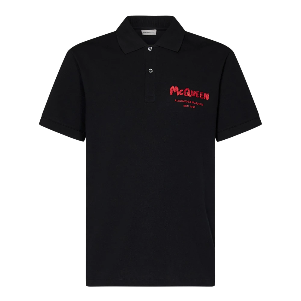 Alexander mcqueen Zwart Graffiti Logo Katoenen Poloshirt Black Heren