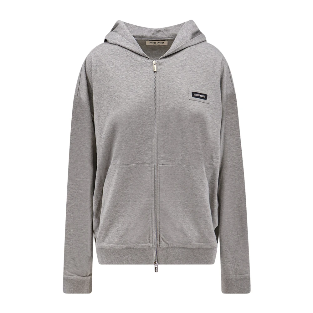 Miu Miu Kvinno Grå Sweatshirts & Hoodies Dam, S, Bomull, Zip-Through Sweatshirt