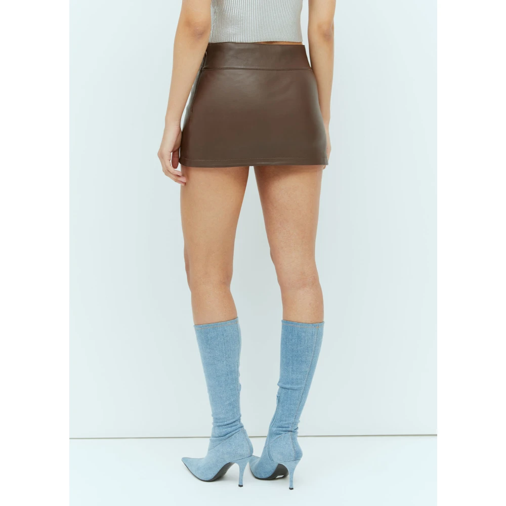 Diesel Leren Mini Rok met Logo Plaque Brown Dames