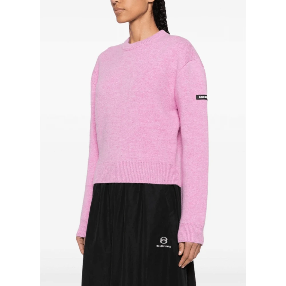 Balenciaga Roze Logo Appliqué Trui Pink Dames