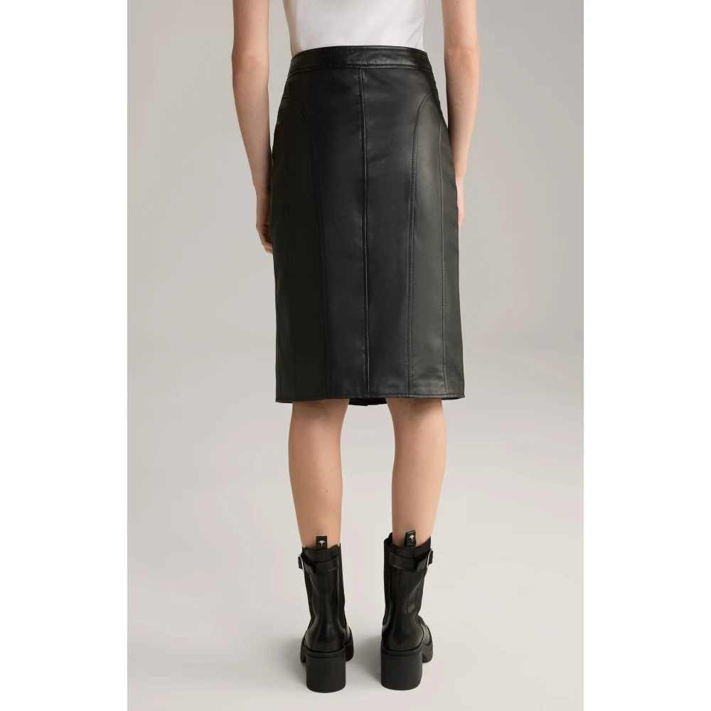 Joop! Zwarte leren jas met ritsaccenten Black Dames