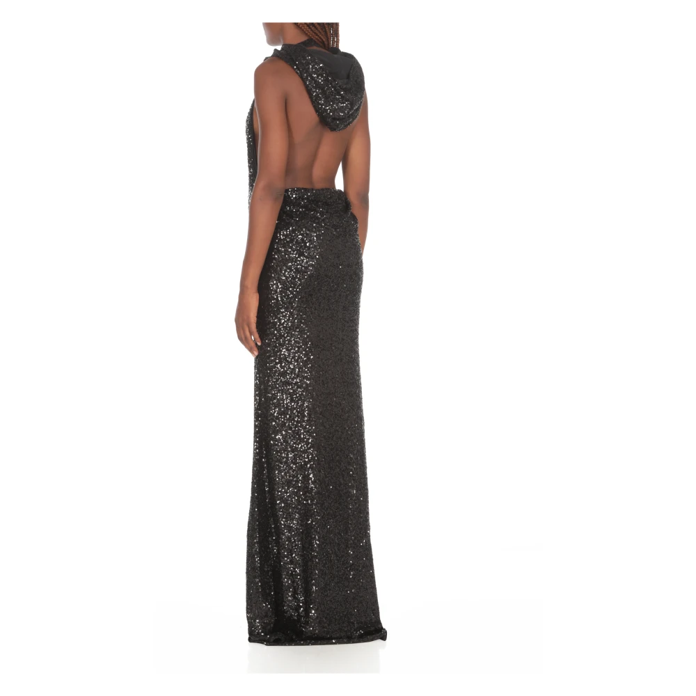 pinko Zwarte Paillettenjurk Rechte Hals Mouwloos Black Dames