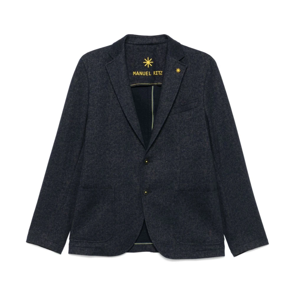 Manuel Ritz Blauw Jacquard Patroon Jas Blue Heren