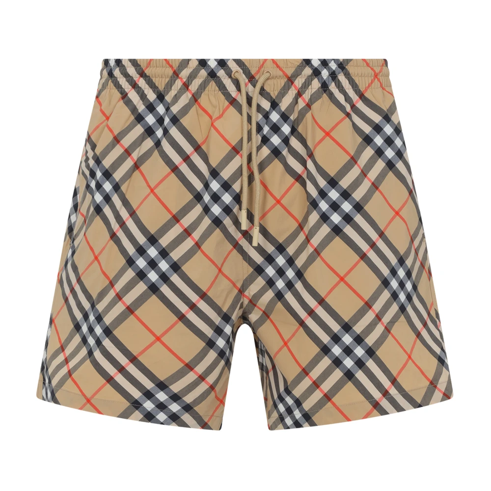 Burberry Men's Beige Beachwear, S, Check Swim Shorts
