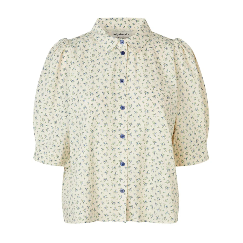 Lollys Laundry Blauwe Shirt met Pofmouwen Beige Dames