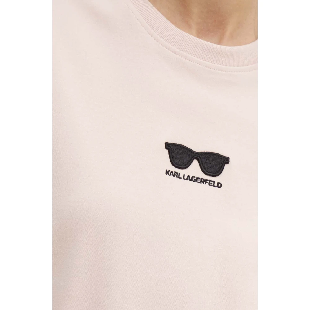 Karl Lagerfeld Biologisch katoenen T-shirt met zonnebrilborduursel L Pink Dames