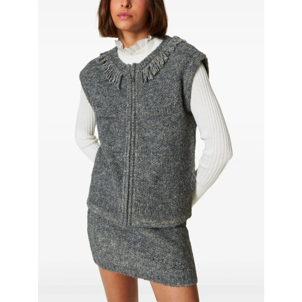 Twinset Grijze Gebreide Trui met Lurex Franjes Gray Dames