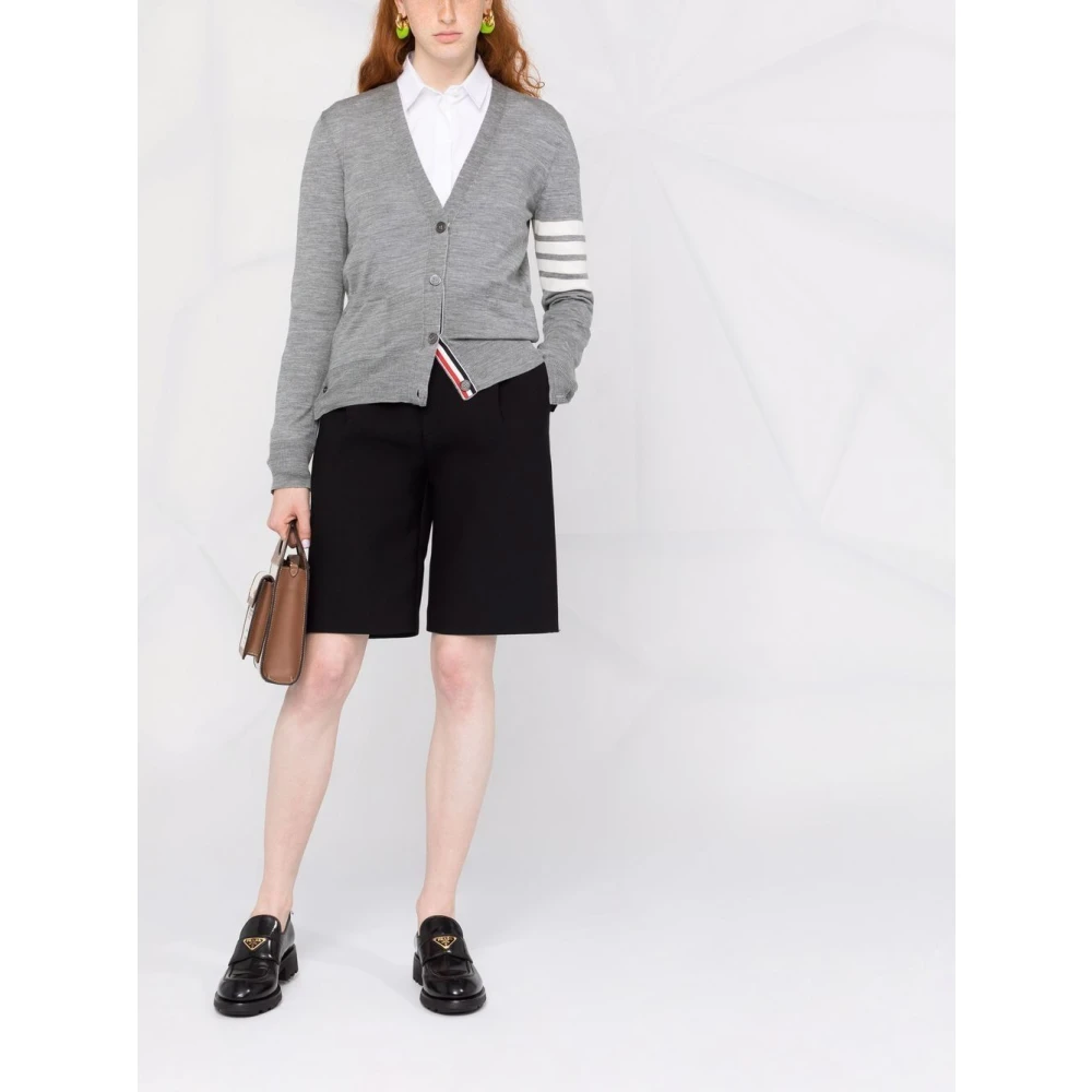 Thom Browne Grijze Wollen Cardigan met 4-Bar Intarsia Gray Dames