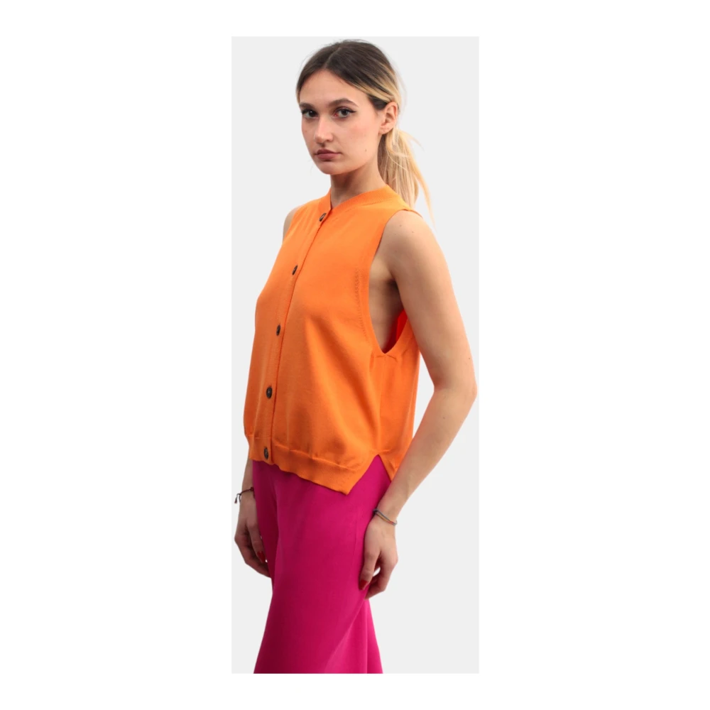 Liviana Conti Oranje Gebreid Vest met Knoopsluiting Orange Dames