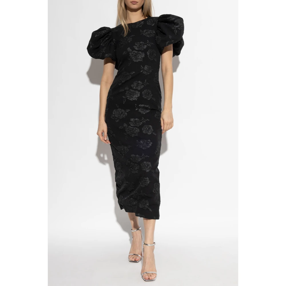 Rotate Birger Christensen Floral Motif Midi Jurk Black Dames
